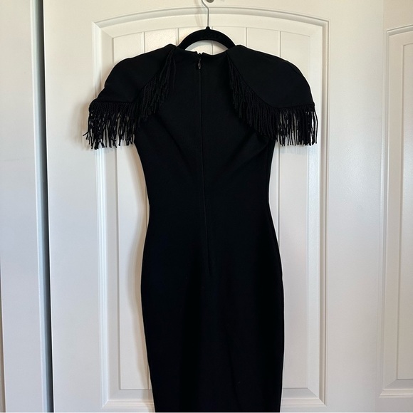 NWT NOOKIE designer black bodycon short sleeve cocktail dress with fringe - Picture 9 of 10